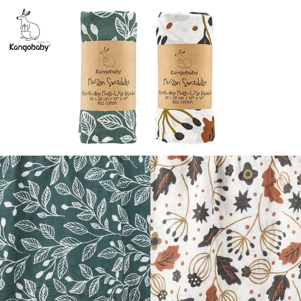 Color: ORANGE RED - Kangobaby #My Soft Life# 2 Pieces Pack Muslin 100% Cotton Baby Swaddles Newborn Blankets Black White Gauze Infant Wrap