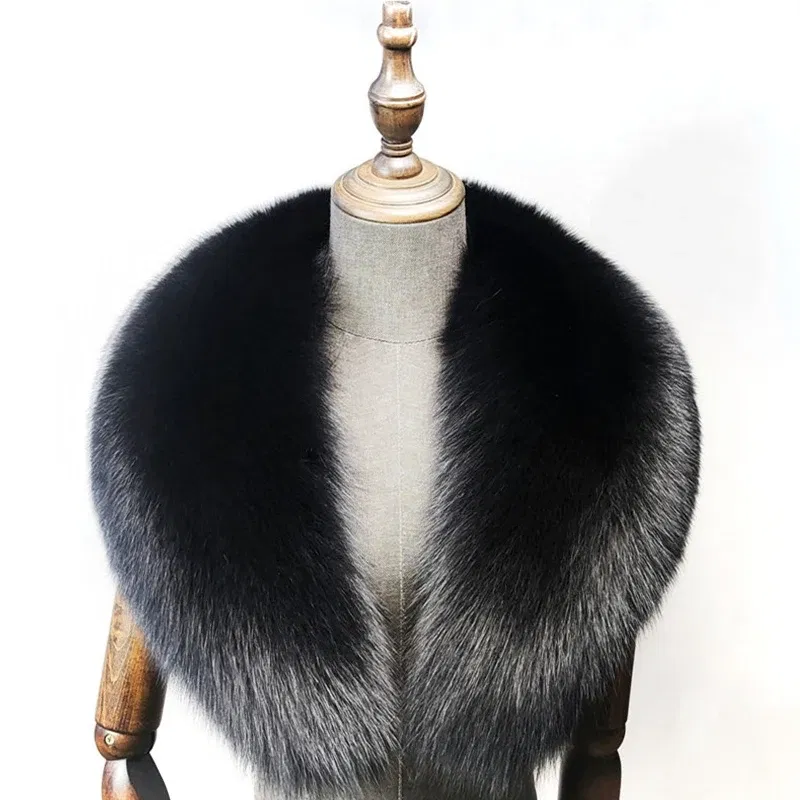 Color: plum, Size: M - Fox Fur Collar 100% Real Fox Fur Scarf Straight Collar Natural Fur Gray Collar  Large Size Neck Warmer Fur Scarf Shawls