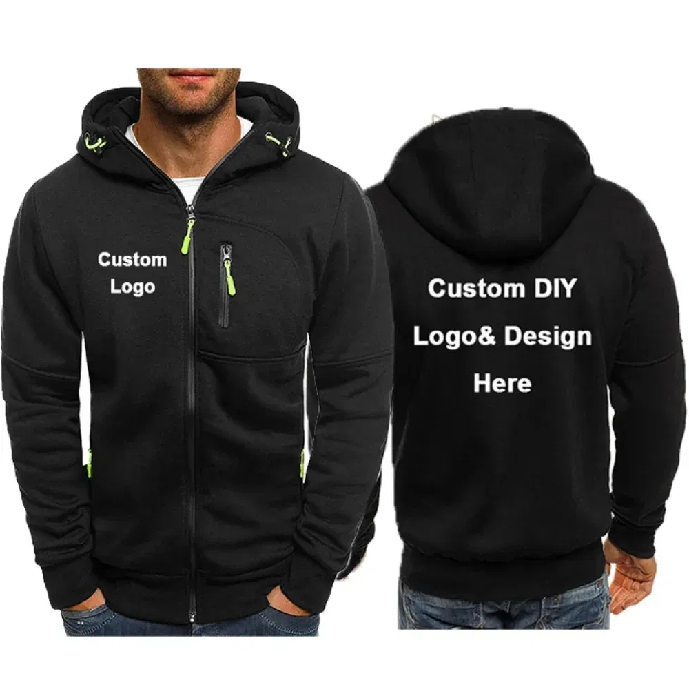 Color: green, Size: XXL - Men's Hooded Jacket with Pocket Zipper, Customized Image Text with Personalized Logo, Casual Sports Streetwear, Men's Wool Sweat