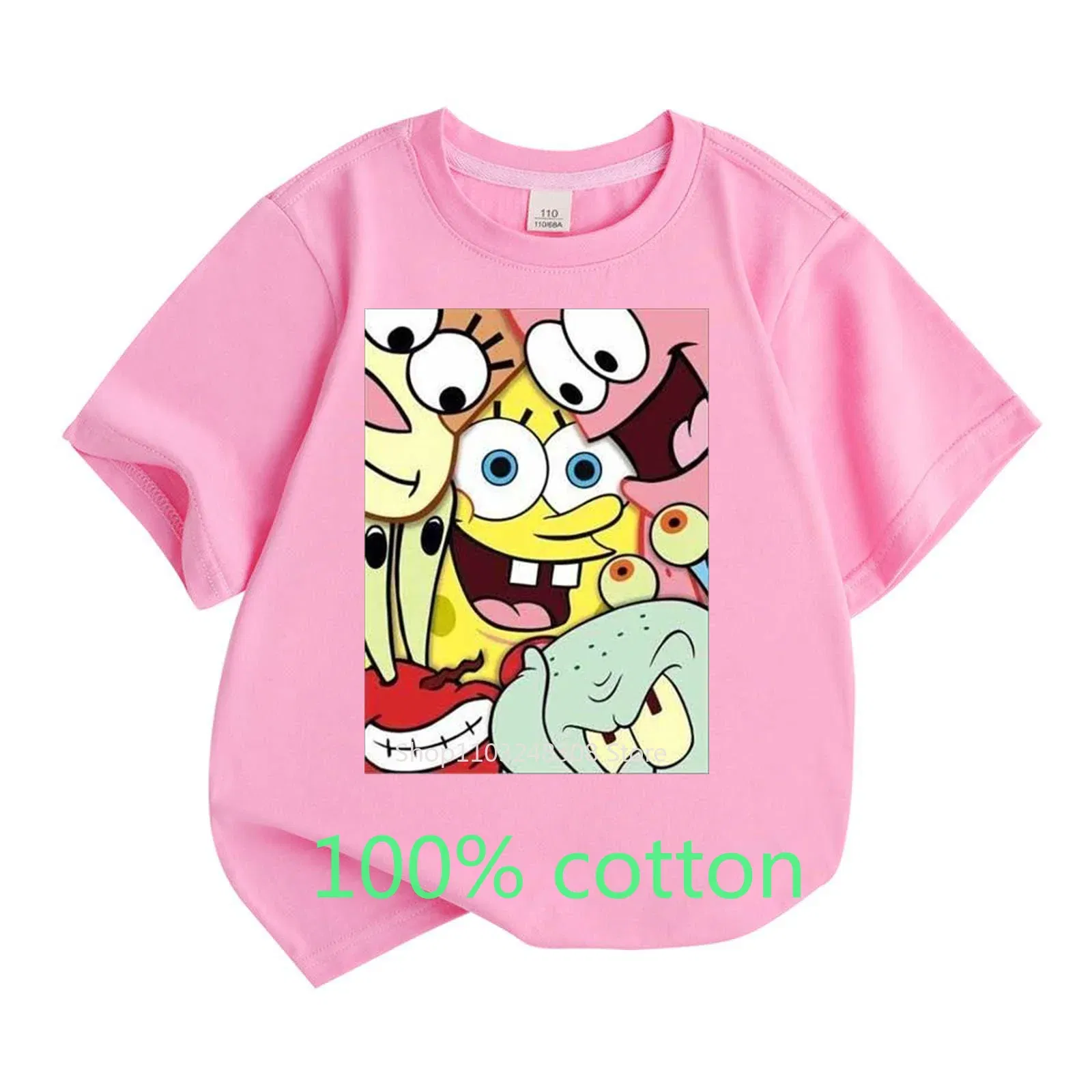Color: green, Kid Size: 5T - Mr. Krabs Squidward  Sandy Spongebob T-shirt 100%Cotton  Children Round Neck Short-sleeved Boys Girls  Fashion Kids Clothes