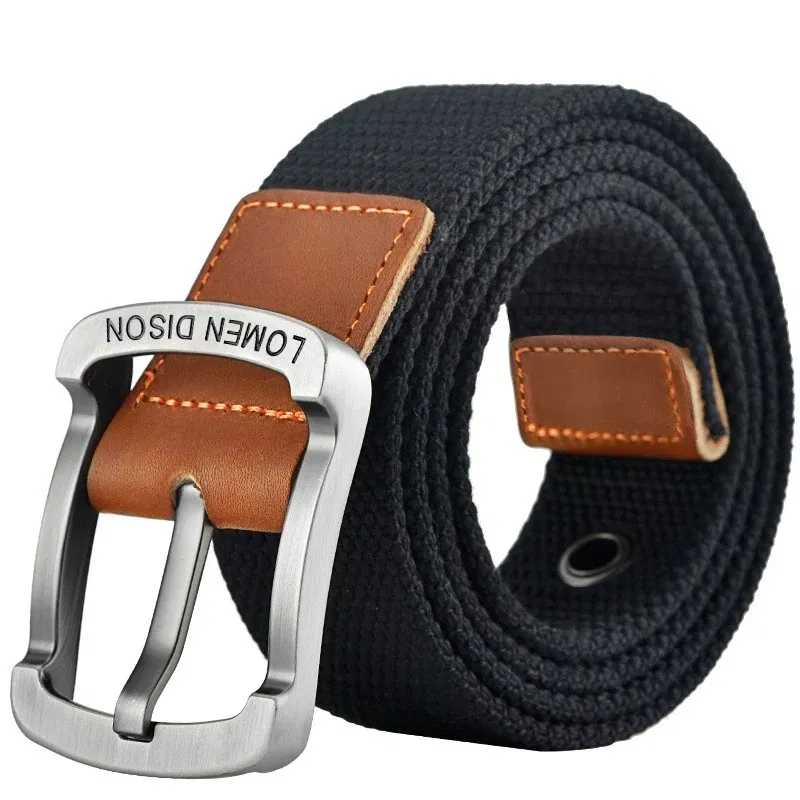 Color: Red, Belt Length: 110cm - Tactical Canvas Men's Belt Fashion Casual All-match Jeans Accessories Girdle Outdoor Sports Hunting Nylon Pin Buckle Waistband