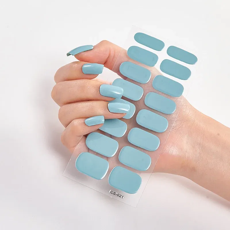 Color: Jade green - Nail Sticker Shiny Design Full Beauty Stickers for Nails Decals Plain Stickers Women Salon Nail Art