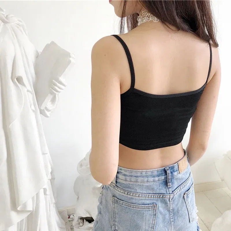Color: Blue, Size: M - Funny HOT WIFE Letters Print New Sexy Crop Top Summer Women's Sexy Elastic Cotton Camis Sleeveless Short Tank Top Bar Women