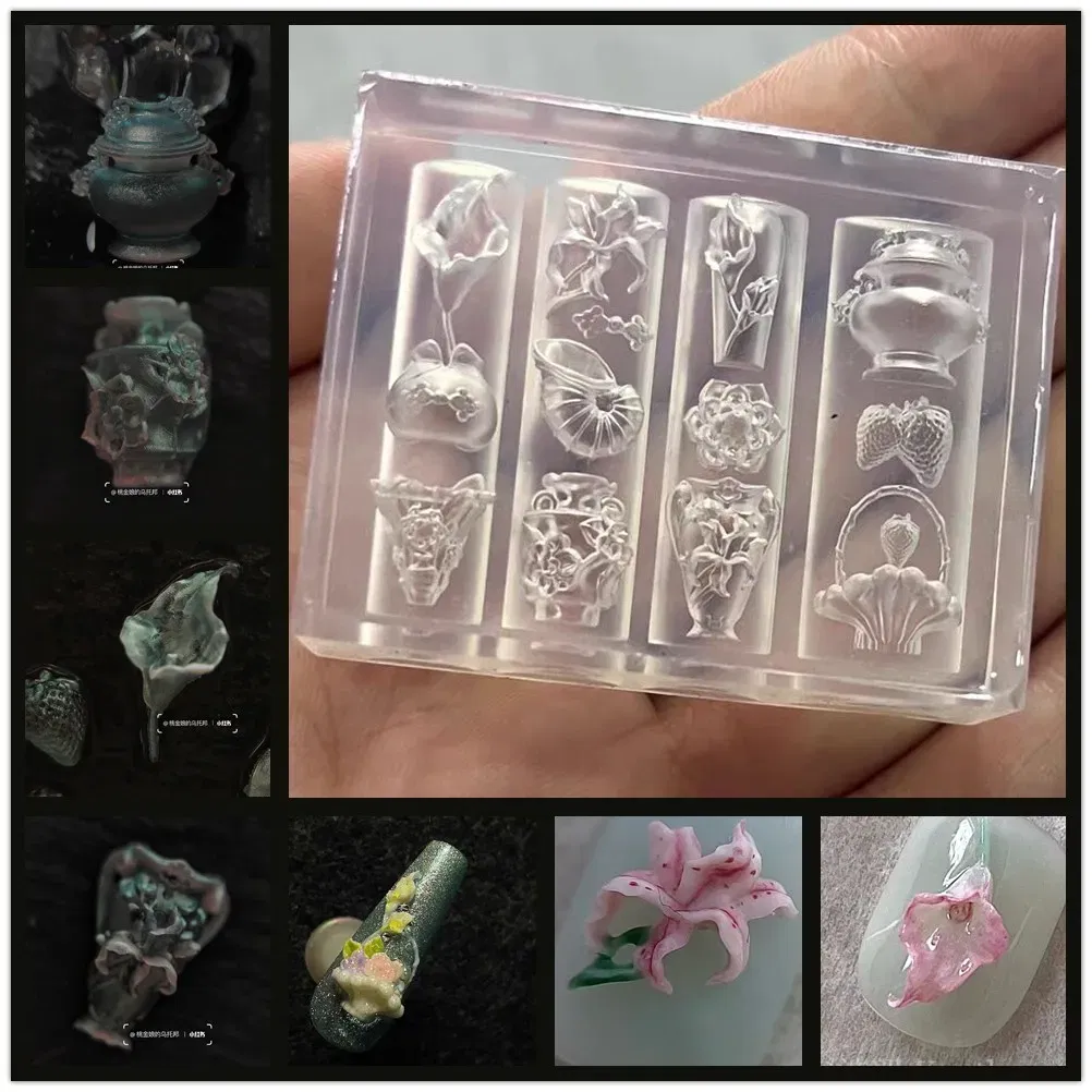 Color: Violet - 1pc Marine Jellyfish  Lace Ice Flowers 3D Acrylic Nail Mold Nail Art  Silicone Stamping Plates  Nail Accessories
