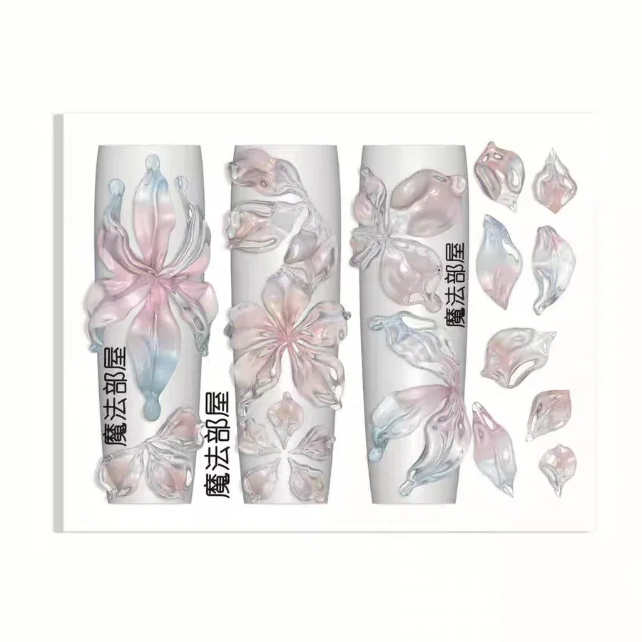 Color: Violet - 1pc Marine Jellyfish  Lace Ice Flowers 3D Acrylic Nail Mold Nail Art  Silicone Stamping Plates  Nail Accessories