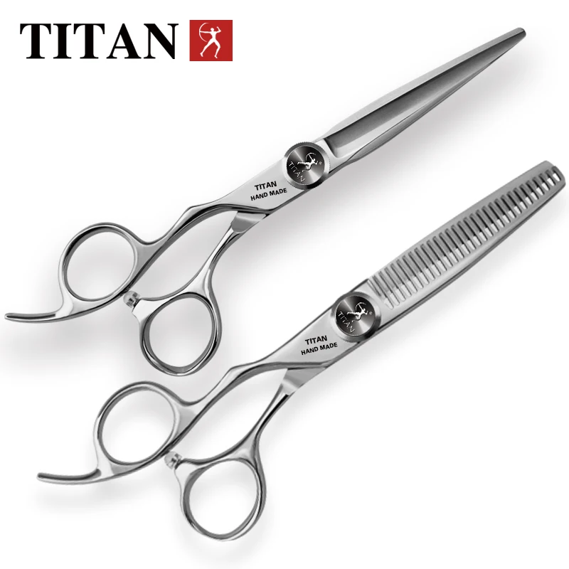 Color: Black - TITAN professional Barber cut left handle scissors hair scissors thinning hairdressing cutting