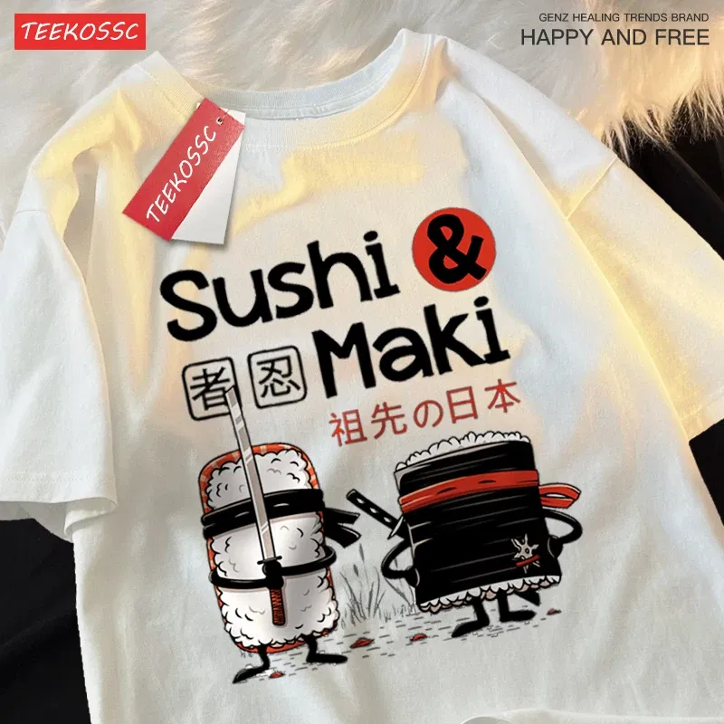Color: black, Size: XL - Theduc Sushi And Sushi Printing Men Women Tshirt Cotton T-Shirts Loose T Shirt Crewneck Loose Tops Fashion Clothes Unisex