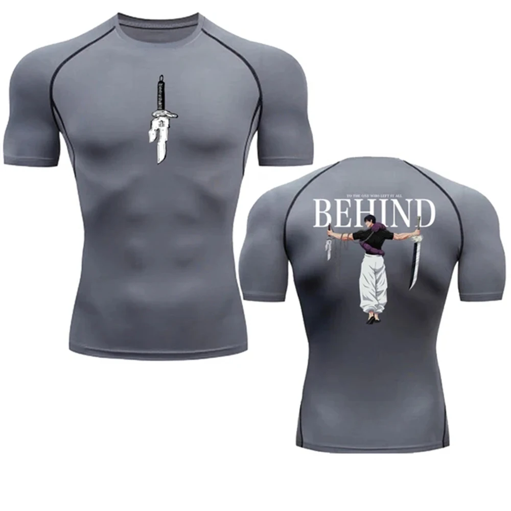 Color: GRAY, Size: XXL - Anime Compression Shirt Men Print Breathable Football Fitness Tight Sportswear Althletic Quick Dry Rash Guard Gym Riding Tops