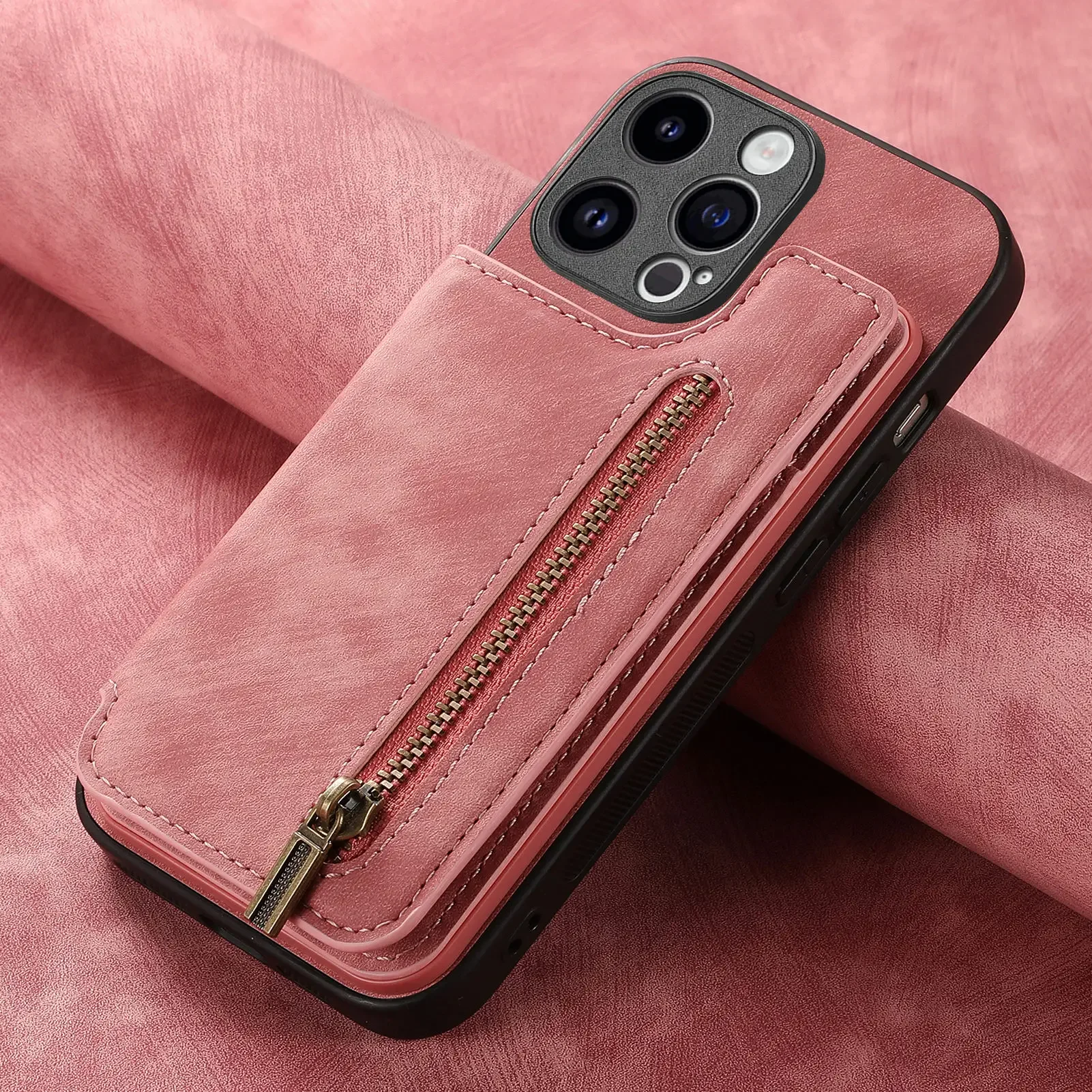 Color: Brown, Material: CANVAS - Leather Zipper Wallet with Card Holder Phone Case for IPhone 15 14 11 Pro Max 13 12 Mini X XR XS Max 8 7 Plus Shockproof Cover
