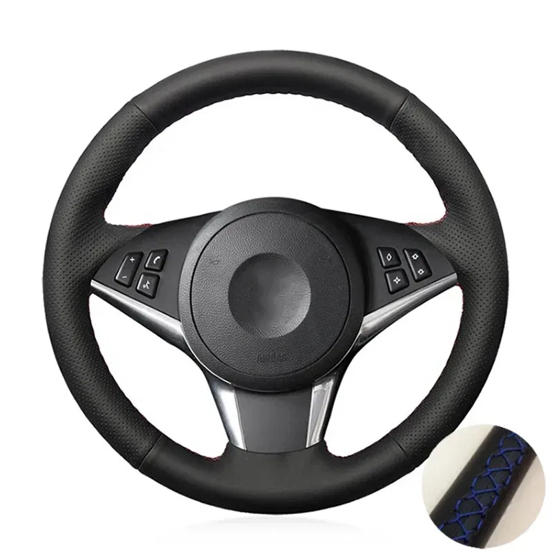 Color Name: black - Car Steering Wheel Cover For BMW E60 E61 530d 545i 550i E63 E64 630i 645Ci 650i Hand-stitched Microfiber Leather Interior