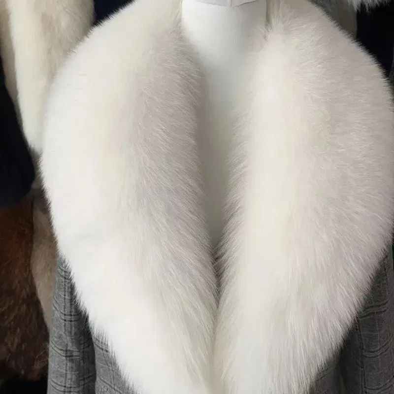 Color: WHITE, Size: S - Winter Real Fox Fur Collar Woman Furry Natural Raccoon Fur Scarf Shawls Luxury Neck Warmer Wraps For Coat Fur Scarves Large Size