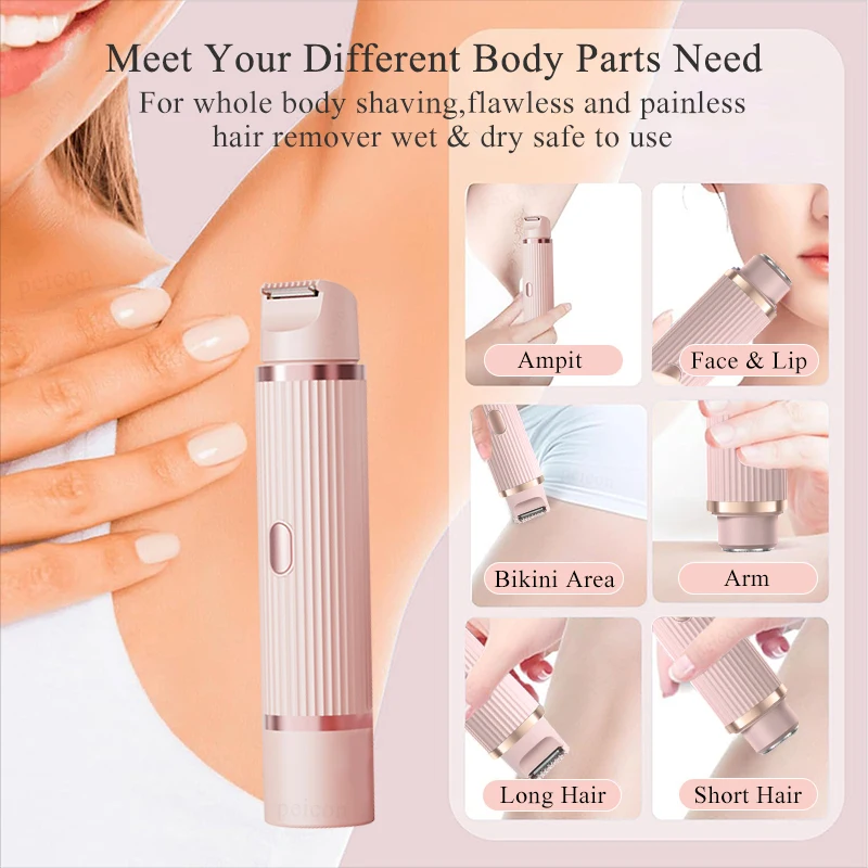 Color: PURPLE - Electric Shaver for Women Bikini Trimmer Facial Mustache Hair Removal Razor Ladies Face Underarm Legs Electric Painless Epilator