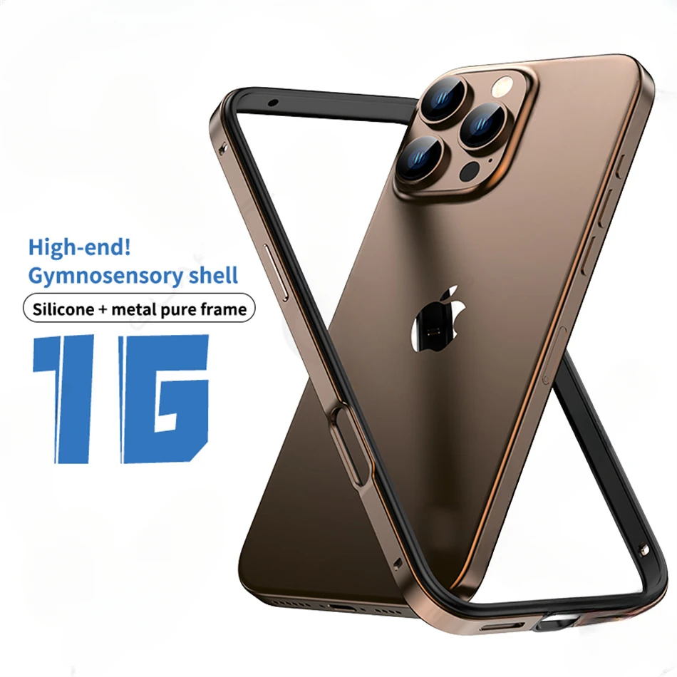 Color: Beige, Material: CANVAS - Titanium Metal Frame Bumper Shockproof Case for IPhone 16 15 Pro Max Plus 5G for Apple Solid Colour Protection Phone Cover