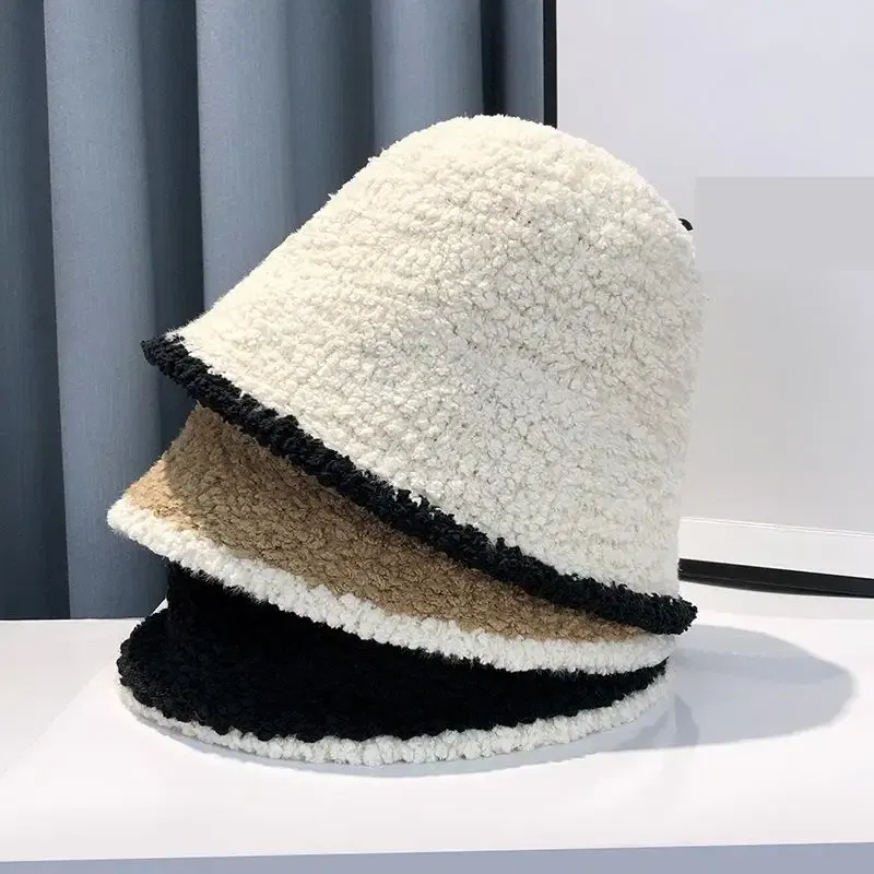 Color: black - COKK Bucket Hat Women Winter Knitted Casual Keep Warm Fishing Hat Female Thick Warm Fashion Design Korean Winter Cap Gorro New
