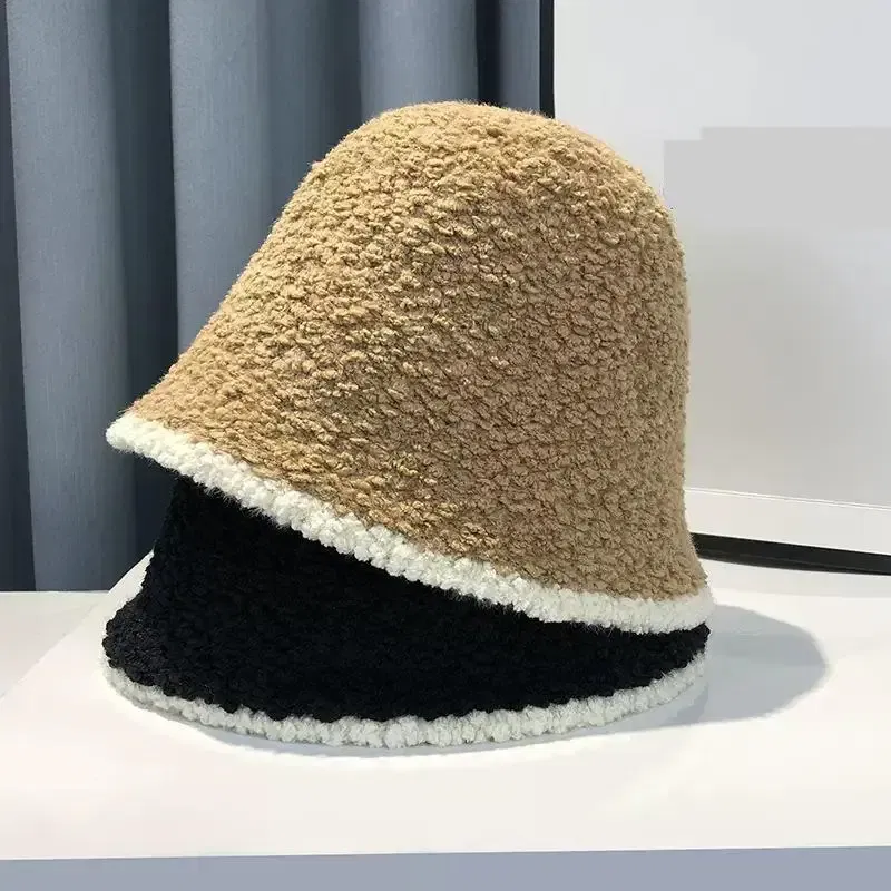 Color: black - COKK Bucket Hat Women Winter Knitted Casual Keep Warm Fishing Hat Female Thick Warm Fashion Design Korean Winter Cap Gorro New