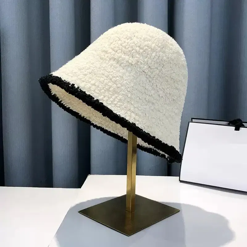 Color: black - COKK Bucket Hat Women Winter Knitted Casual Keep Warm Fishing Hat Female Thick Warm Fashion Design Korean Winter Cap Gorro New