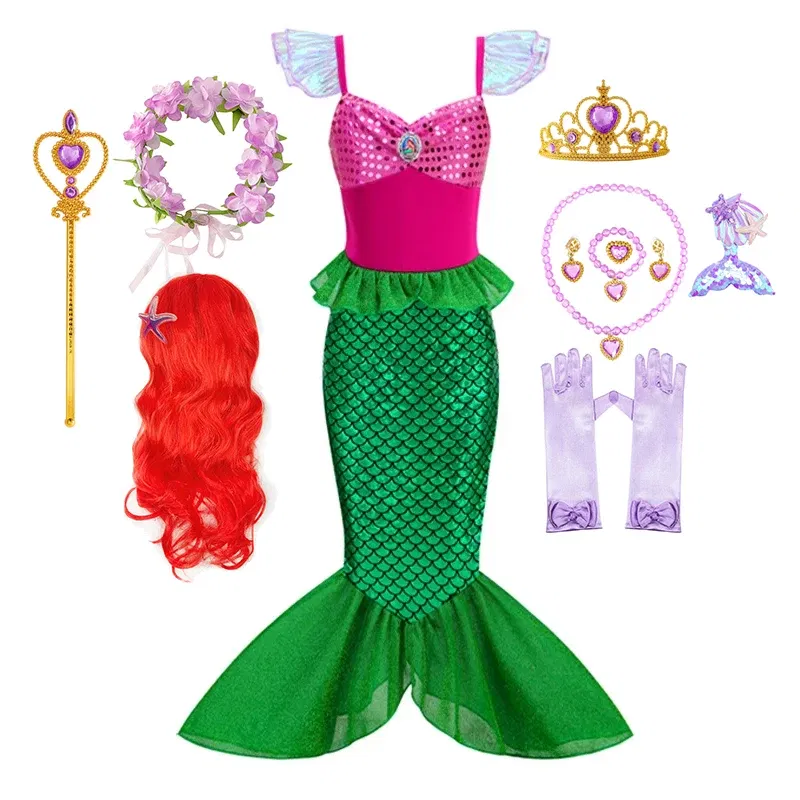 Color: Blue, Kid Size: 11 - Disney Little Mermaid Ariel Costumes for Girls Princess Dress Cosplay Halloween Carnival Kids Birthday Party Dress Up Clothing