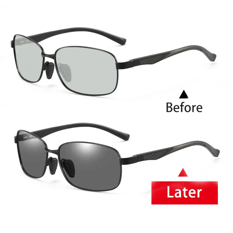 Lenses Color: WHITE, Frame Color: Brown - Myopia Photochromic Sunglasses Diopter Polarized Driving Goggle Men Chameleon Change Color transition Prescription Sun Glasses