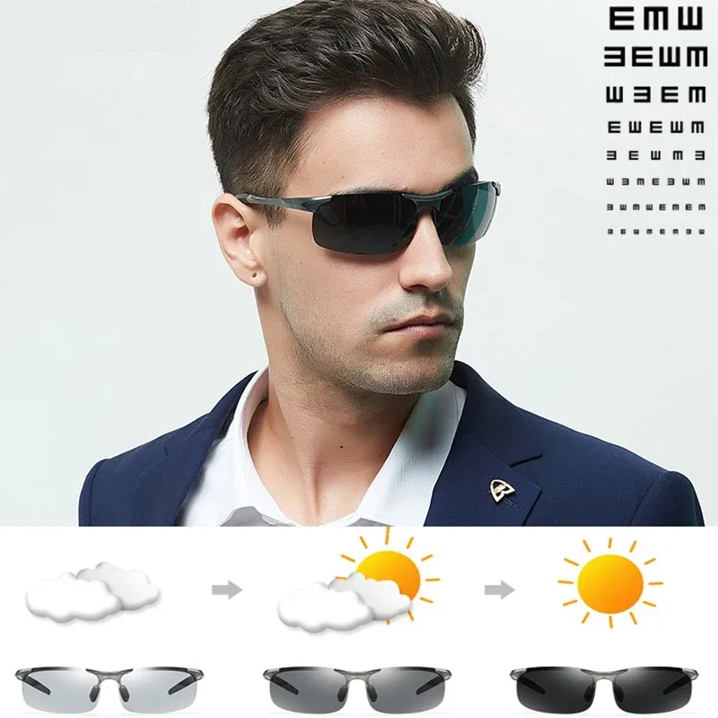 Lenses Color: WHITE, Frame Color: Brown - Myopia Photochromic Sunglasses Diopter Polarized Driving Goggle Men Chameleon Change Color transition Prescription Sun Glasses