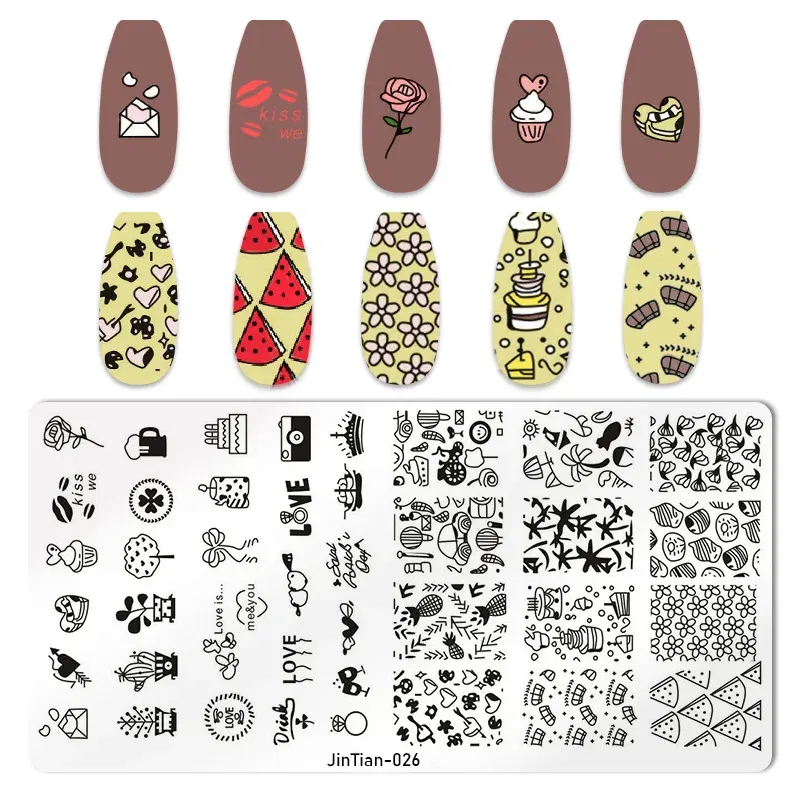 Color: Beige - 1PC Nail Art Stamp Plate Geometric Line DIY Stamping Image Plate 6*12CM Nail Stamping Plate Stainless Steel Plate Stencil JTY150