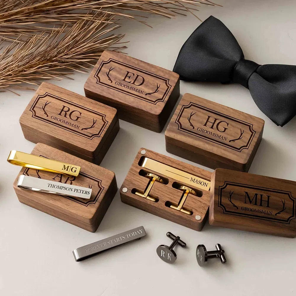 Color: Light Grey, Size: XS?€old?‰ - Custom Metal Cufflinks Tie Clip & Rectangle Gift Box Engraved Gift for Dad and Groomsmen Personalized Best Man Cufflinks Set