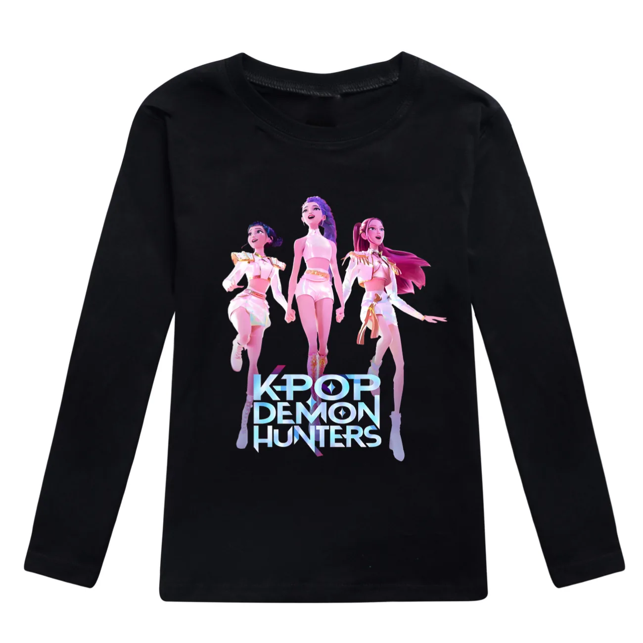 Color: Ivory, Kid Size: 8 - KPop Demon Hunters Huntrix Tshirt Kids Clothes Teenage Boys O-Neck Cartoon Casual T-shirts Girls Long Sleeve Tops Child Clothing