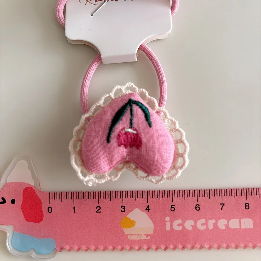 Korean Ins Style 3D Padded Lace Embroidered Heart Fabric Scrunchie High Stretch Hair Tie Women's Accessory