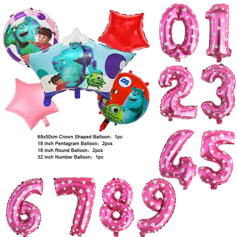 Color: VIOLET/?«?—?…°, Capacity: 1250ml - Monsters University Monsters, Inc. James P. Sullivan Theme Birthday Party Decoration Crown Shaped Balloon Set Baby Shower