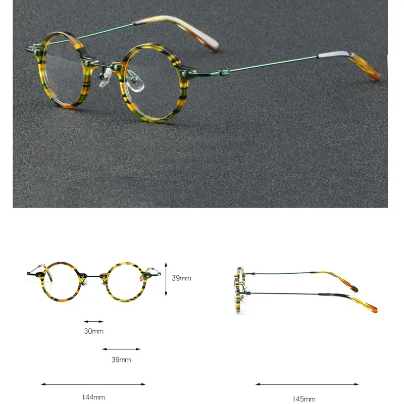 Frame Color: Blue, Eye Prescription: +275 - VCKA Anti-blue Discolor Acetate+Titanium Myopia Glasses Frames Small Round Men Prescription Optical Women Eyewear -0.50 to -10.0