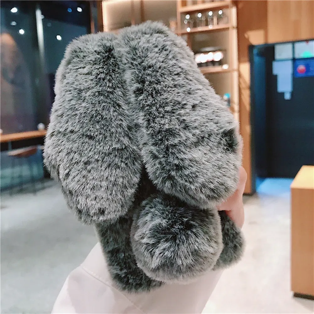 Color: Blue, Material: ABS - Warm Plush Rabbit Fluffy fur Cover for Samsung A15 A25 A35 A55 A14 A24 A34 A54 A13 A23 A33 A53 A12 A22 A32 A52 A51 Phone Case