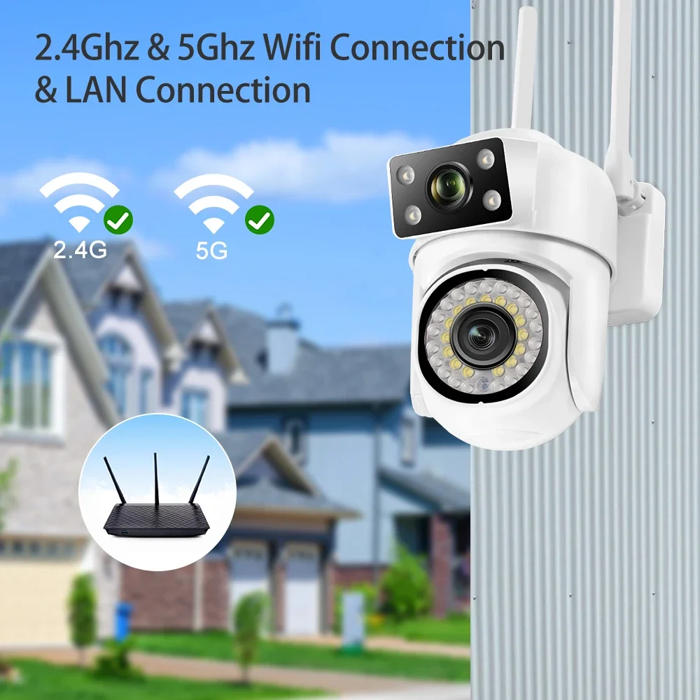 US PLUG - 4K 8MP Wifi PTZ Camera Dual Lens IP CCTV Video Surveillance Camera Ai Human Detect Auto Tracking Night Vision Outdoor Waterproof