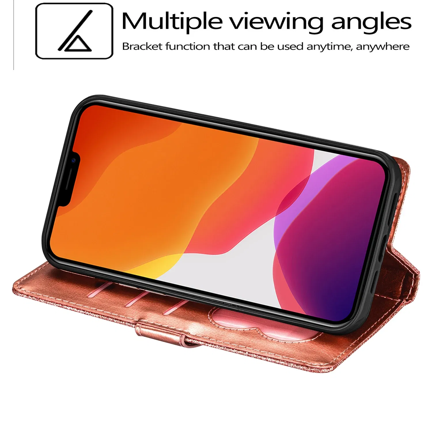 Color: Gold, Material: Wood - Zipper Flip Wallet Glitter Leather Case for iPhone 16 15 14 13 12 11 Pro Max XS XR 8 7 Plus SE 2022 Mini Bling Stand Phone Cover