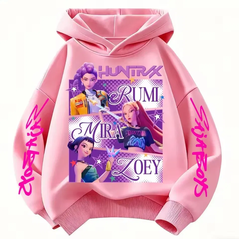 Color: Dark Grey, Kid Size: 5 - Cartoon Hoodie for Boys and Girls KPop Demon Hunter Rumi Derpy Warm and Thick, Fashionable Casual Top, Printed Purple Sweatshirt