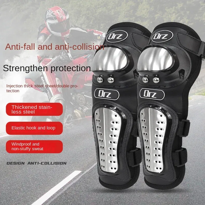 Color: Black - 4Pcs/Set Motorcycle Kneepad Stainless Steel Moto Elbow Knee Pads Motocross Racing Protective Gear Protector Guards Kit