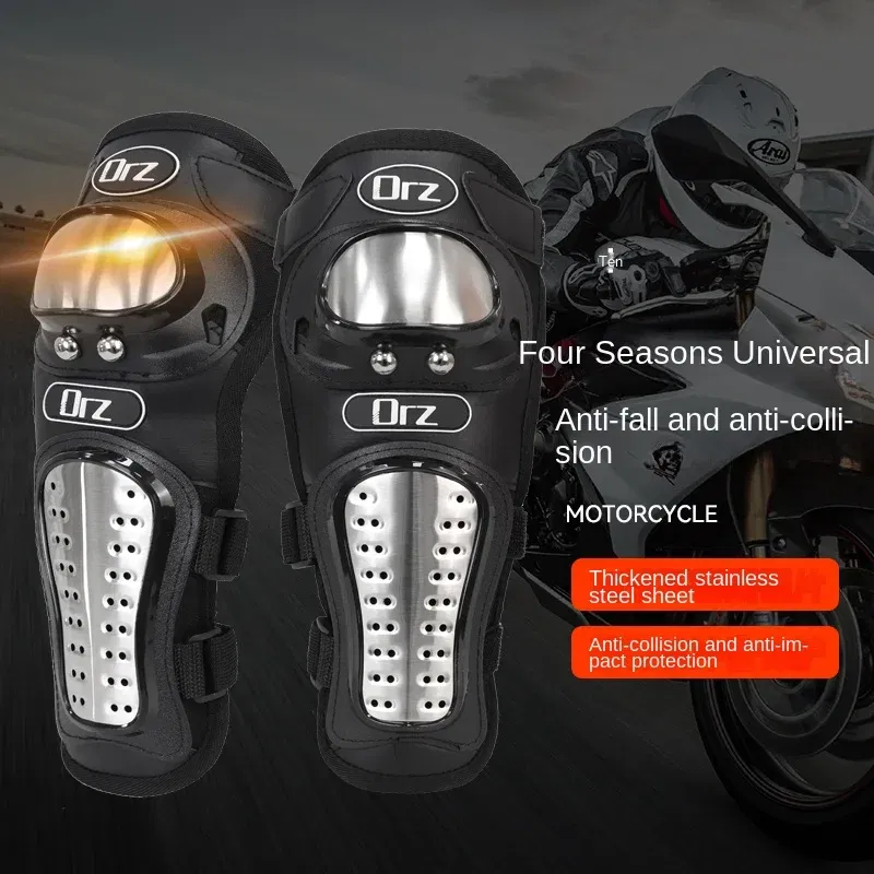 Color: Black - 4Pcs/Set Motorcycle Kneepad Stainless Steel Moto Elbow Knee Pads Motocross Racing Protective Gear Protector Guards Kit