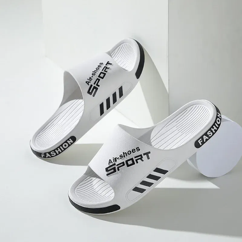 Color: black, Shoe Size: 5 - Fashion Men's Slippers PVC Soft Sole Non-slip Slides Casual Outdoor Beach Flip Flops Home Bathroom Couples Slippers New Sandal