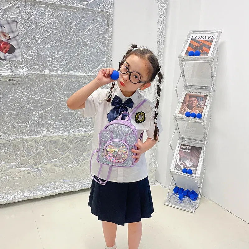 Color: Beige - New Cute Children's Bag Fashion Sequin Kindergarten Backpacks for Baby Girls Cartoon Casual Schoolbag Princess Bag Girls Gifts