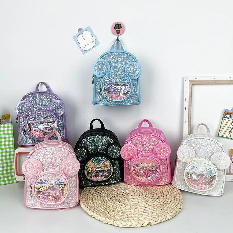 Color: Beige - New Cute Children's Bag Fashion Sequin Kindergarten Backpacks for Baby Girls Cartoon Casual Schoolbag Princess Bag Girls Gifts