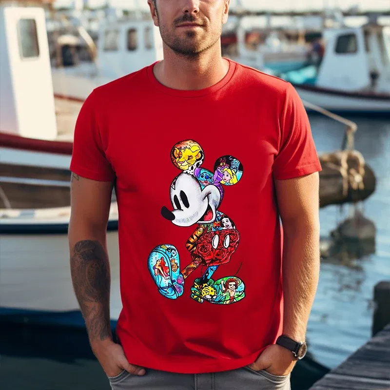 Color: SKY BLUE, Size: M - Disney Couples Mickey Mouse Minnie Print T-shirt Couples Men's and Women's Cotton Short Sleeve Casual Tops