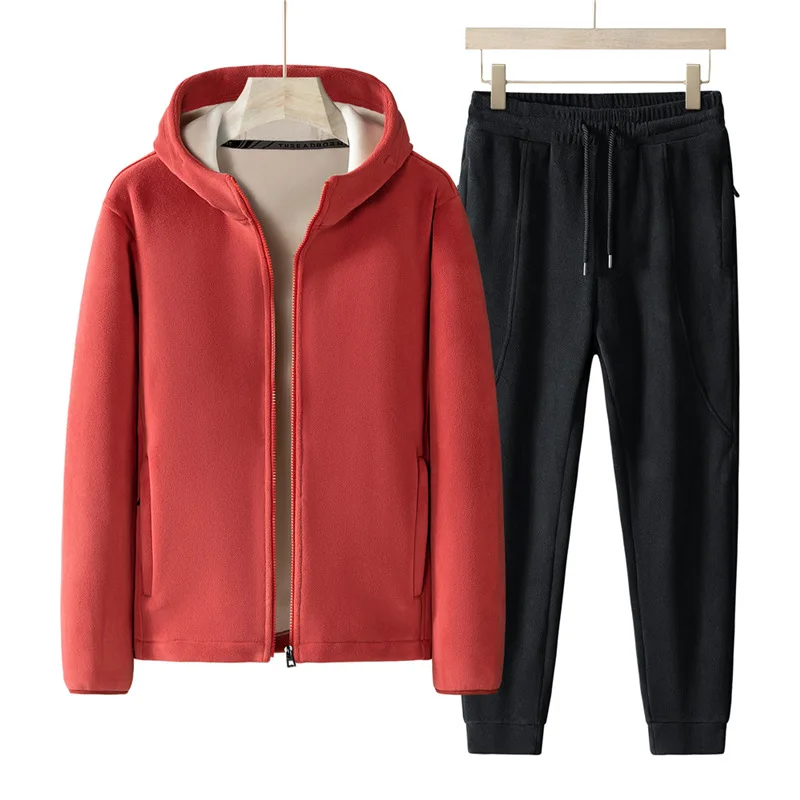 Color: black, Size: 4XL - Plus Size 7xl 8xl Men's 2pcs Tracksuit Sets Winter Warm Polar Fleece Liner Jacket+pants Set Men Casual Thick Sportswear Clothes