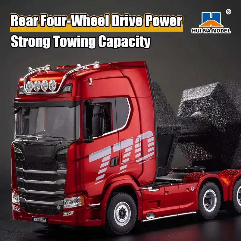 Color: green - HUINA 1501 770S Alloy Tractor 19CH RC Truck 1/18 2.4G remote control Engineering Trailer Truck with Light Sound Toys XMAS Gifts