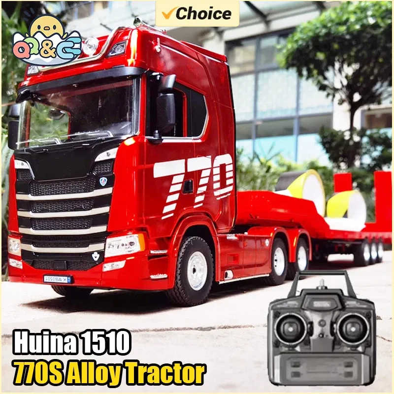 Color: green - HUINA 1501 770S Alloy Tractor 19CH RC Truck 1/18 2.4G remote control Engineering Trailer Truck with Light Sound Toys XMAS Gifts