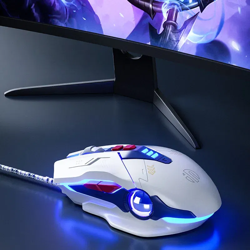 Color: Blue - INPHIC W9 Wired Gaming Mouse Adjustable 4 Levels 8800DPI E-sports Macro Breathing Lighting Effect Ergonomics PUBG CF LOL