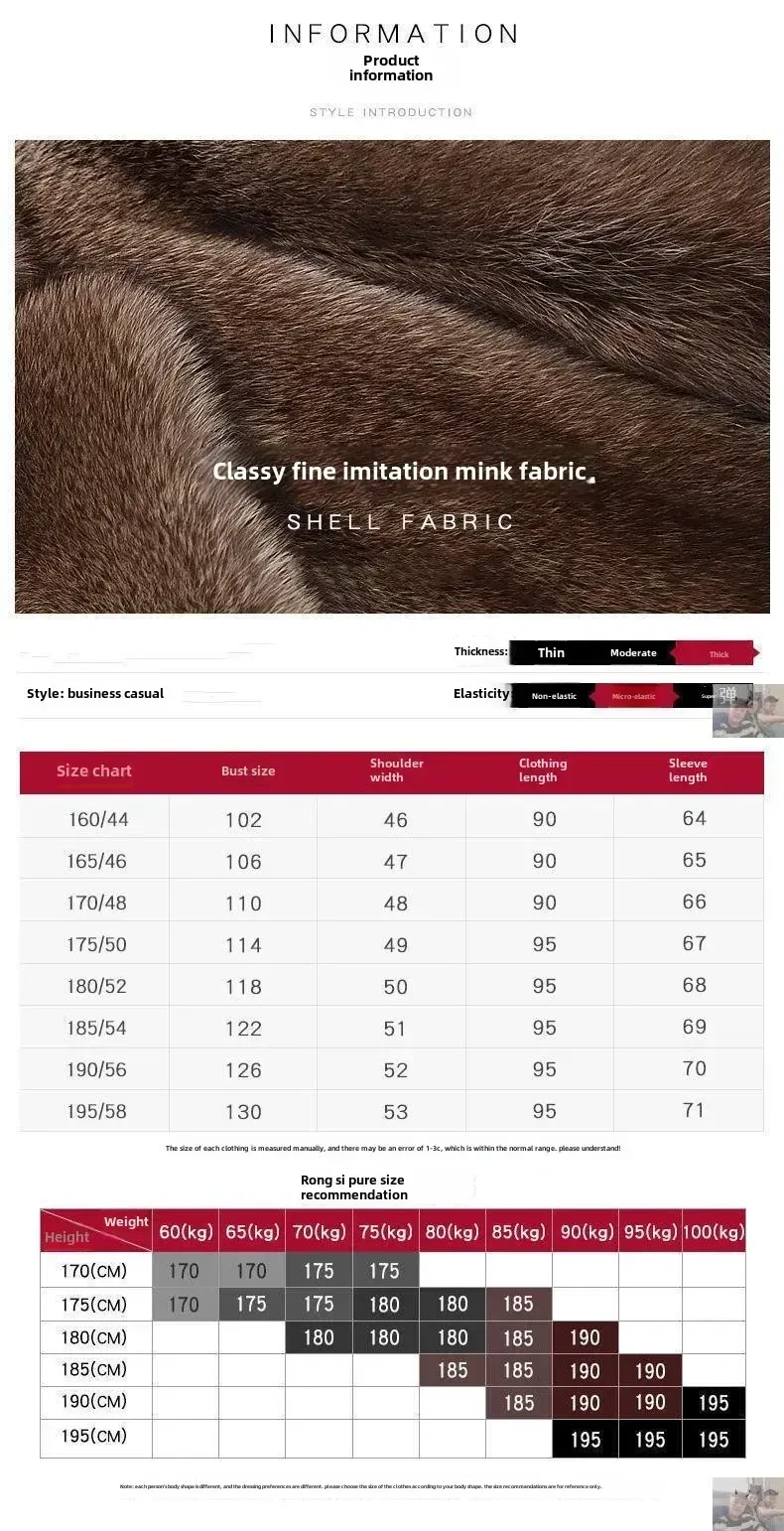 Color: black, Size: XXL - Parker Men's Imitation Fur Liner Winter Warm New Fur One-piece Coat Imitation Mink Fleece Mid-length Fur Coat