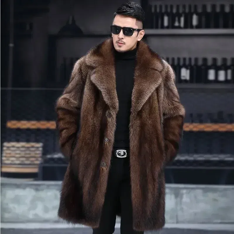 Color: black, Size: XXL - Parker Men's Imitation Fur Liner Winter Warm New Fur One-piece Coat Imitation Mink Fleece Mid-length Fur Coat