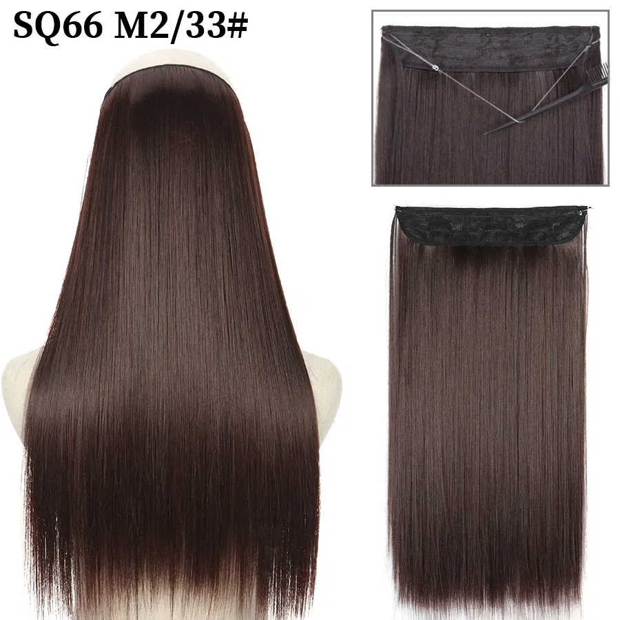 Color: #6, Stretched Length: 22inches, Ships From: CHINA - Synthetic Natural Wavy No Clip Fish Line Invisible Hair Extensions Mixed Color Blonde Black Artificial False Hair Piece ForWomen