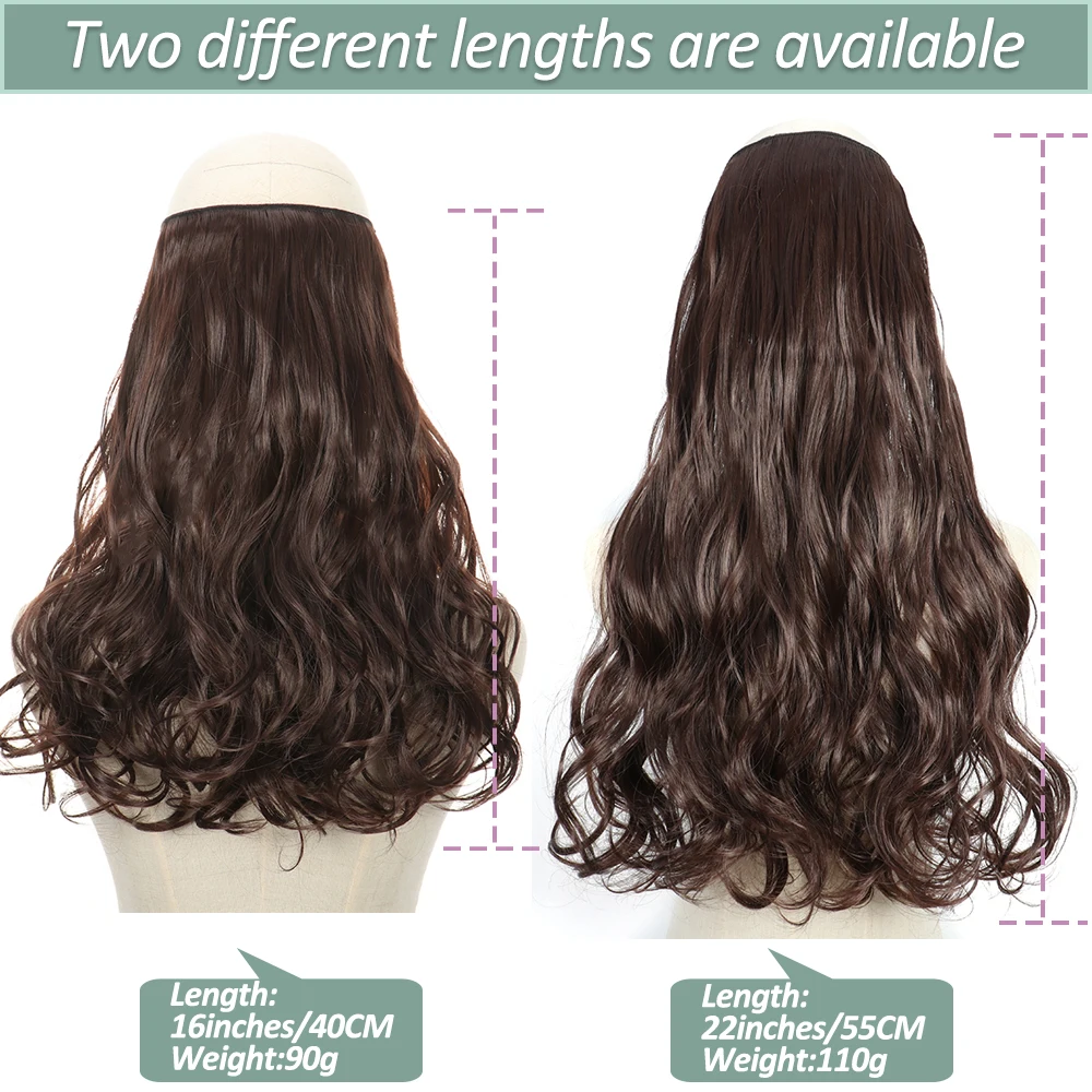 Color: #6, Stretched Length: 22inches, Ships From: CHINA - Synthetic Natural Wavy No Clip Fish Line Invisible Hair Extensions Mixed Color Blonde Black Artificial False Hair Piece ForWomen