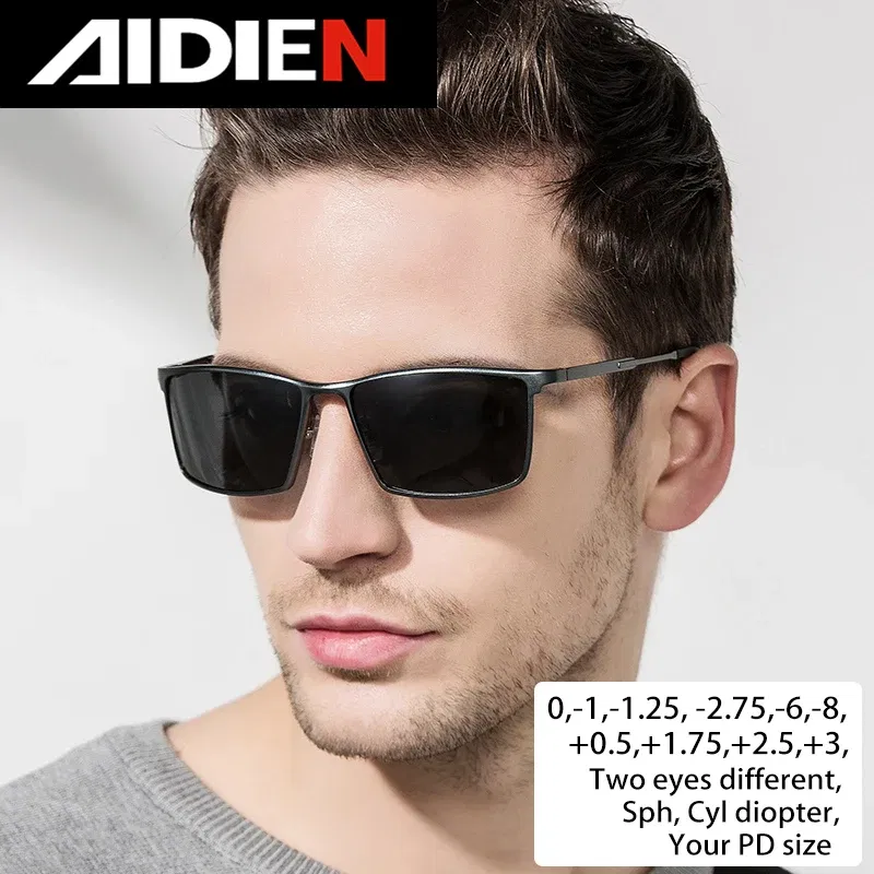 Lenses Color: Red, Frame Color: Blue - Men's sunglasses myopia with diopter polarized  prescription glasses UC400 retro anti-glare driving goggles square black shades