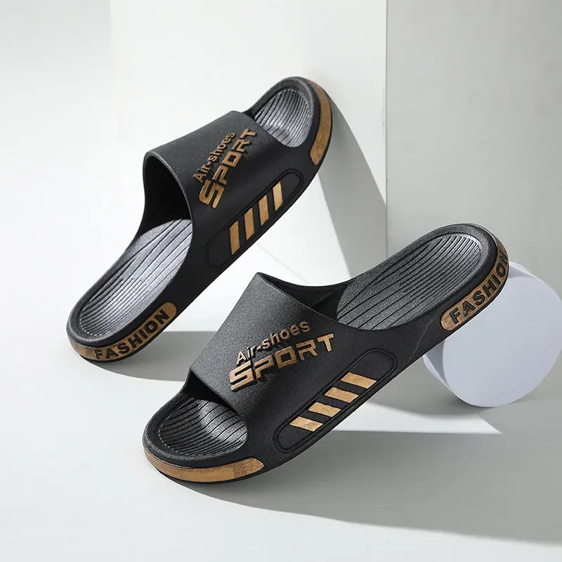 Color: Brown, Shoe Size: 6.5 - Fashion Men's Slippers PVC Soft Sole Non-slip Slides Casual Outdoor Beach Flip Flops Home Bathroom Couples Slippers New Sandal