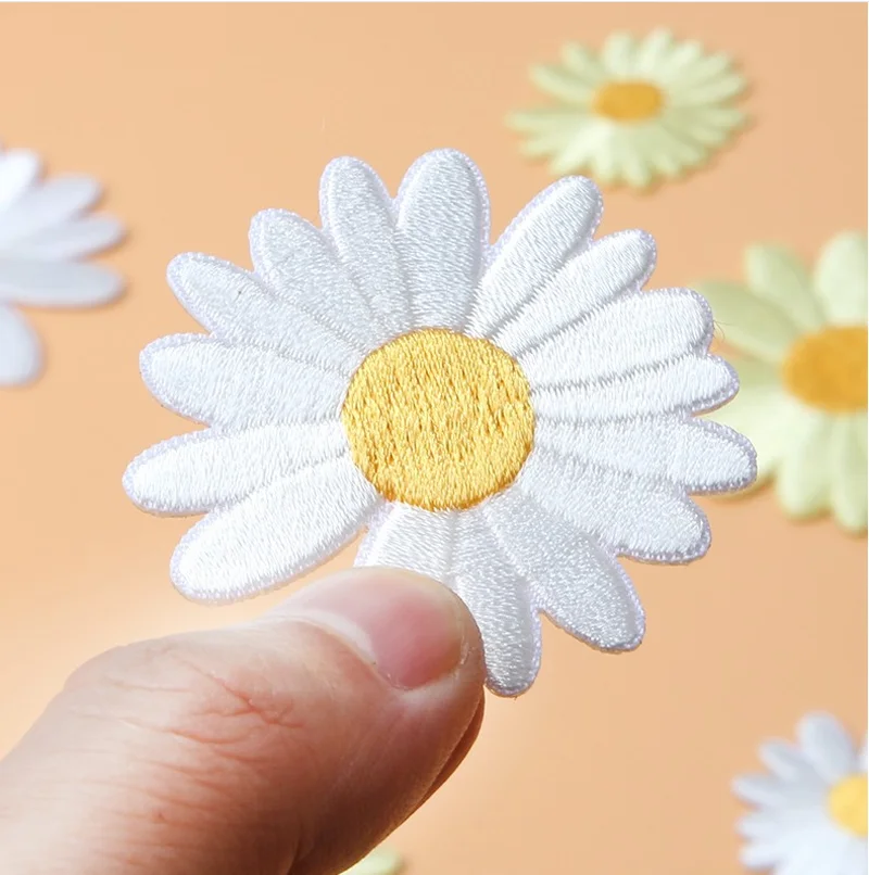 Color: Clear - Butterfly Daisy Embroidery Patches for Clothing Thermoadhesive Patches DIY Fusible Patch on Kids Clothes Sunflower Badges Sewing